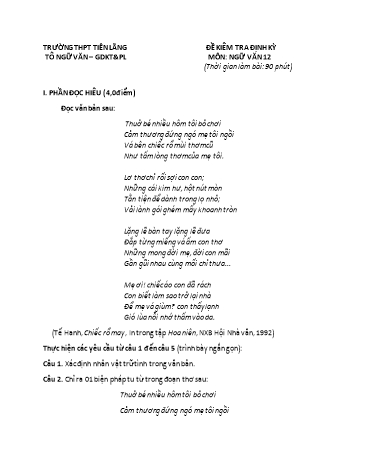 Đề kiểm tra Ngữ văn 12 - Đề 4 - Trường THPT Tiên Lãng (Có đáp án)