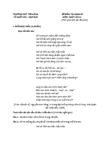 Đề kiểm tra Ngữ văn 12 - Đề 5 - Trường THPT Tiên Lãng (Có đáp án)