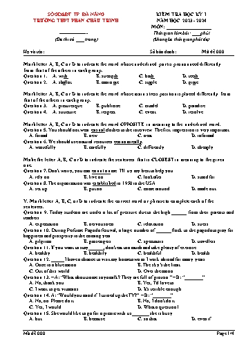 Đề kiểm tra Tiếng Anh 12 - Mã 000 - Năm học 2023-2024 - Trường THPT Phan Châu Trinh (Có đáp án)