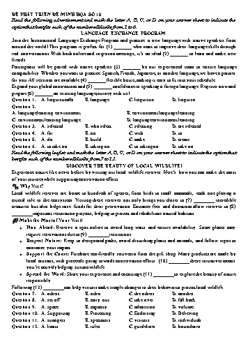 Đề minh họa tốt nghiệp THPT Tiếng Anh - Đề 10 (Có đáp án)