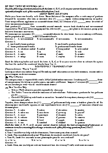 Đề minh họa tốt nghiệp THPT Tiếng Anh - Đề 11 (Có đáp án)