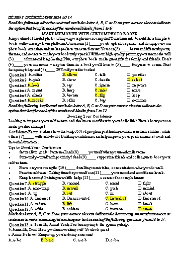 Đề minh họa tốt nghiệp THPT Tiếng Anh - Đề 14 (Có đáp án)