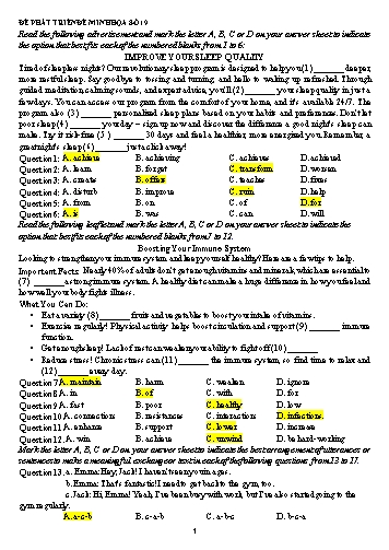 Đề minh họa tốt nghiệp THPT Tiếng Anh - Đề 19 (Có đáp án)