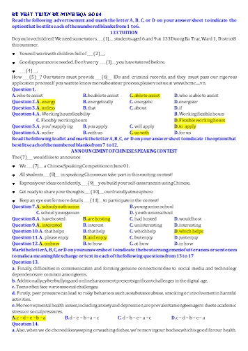 Đề minh họa tốt nghiệp THPT Tiếng Anh - Đề 4 (Có đáp án)