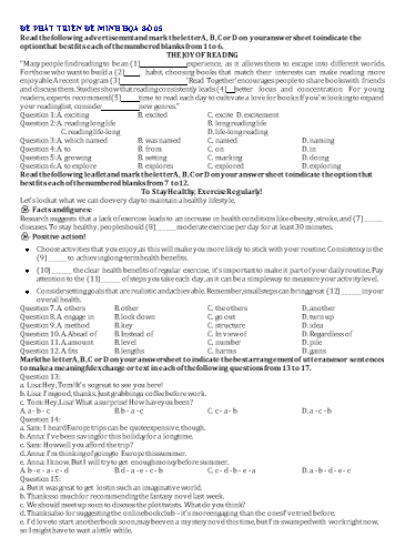 Đề minh họa tốt nghiệp THPT Tiếng Anh - Đề 5 (Có đáp án)
