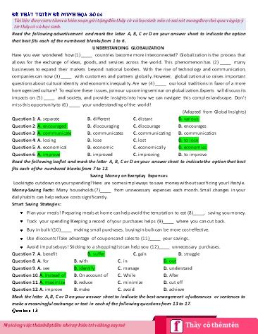 Đề minh họa tốt nghiệp THPT Tiếng Anh - Đề 6 (Có đáp án)
