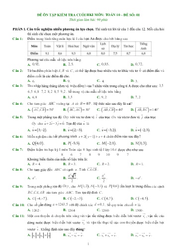 Đề ôn tập cuối học kì I Toán 10 - Đề 1