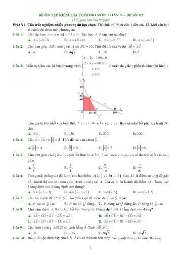 Đề ôn tập cuối học kì I Toán 10 - Đề 2