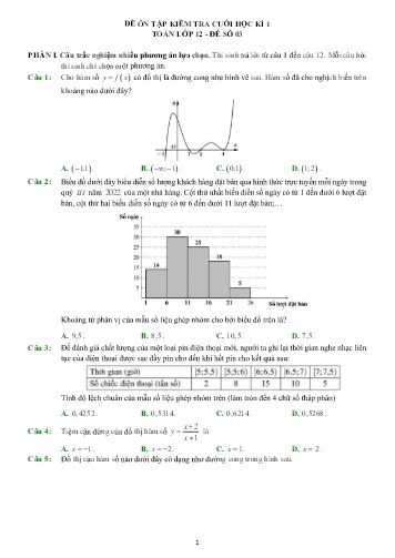 Đề ôn tập cuối học kì I Toán 12 - Đề 3