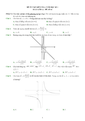 Đề ôn tập cuối học kì I Toán 12 - Đề 4