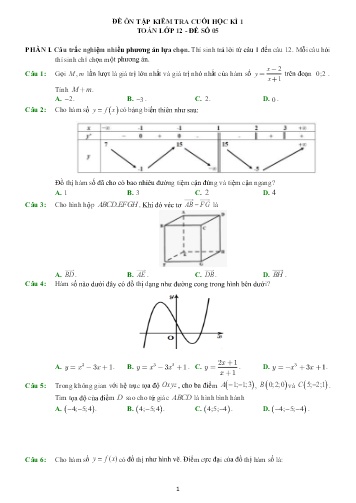 Đề ôn tập cuối học kì I Toán 12 - Đề 5