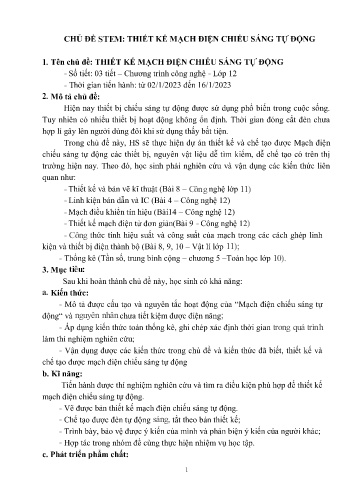 Đề tài Thiết kế mạch điện chiếu sáng tự động