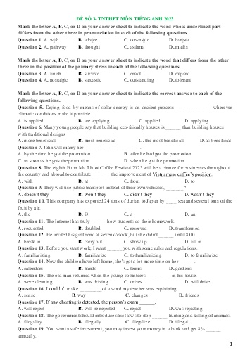 Đề thi tốt nghiệp THPT Tiếng Anh - Đề số 3 (Có đáp án)