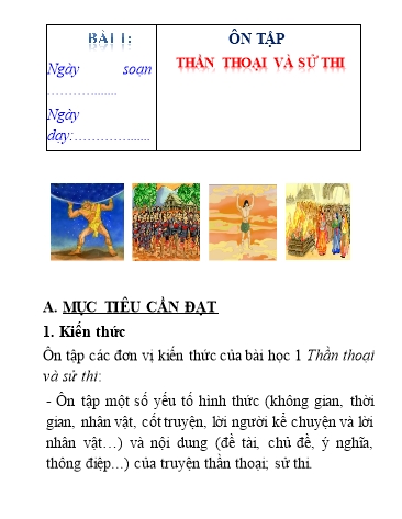 Giáo án dạy thêm Ngữ văn 10 Sách Cánh diều - Bài 1: Ôn tập Thần thoại và sử thi