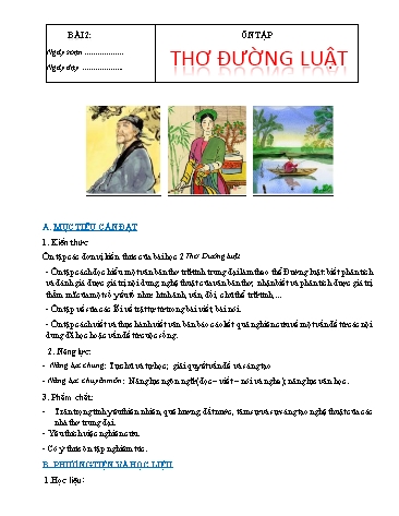 Giáo án dạy thêm Ngữ văn 10 Sách Cánh diều - Bài 2: Ôn tập Thơ Đường luật