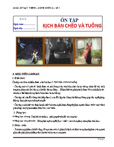 Giáo án dạy thêm Ngữ văn 10 Sách Cánh diều - Bài 3: Kịch bản chèo và tuồng