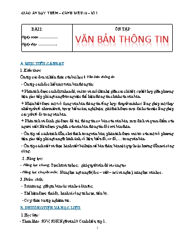 Giáo án dạy thêm Ngữ văn 10 sách Cánh Diều - Bài 4: Văn bản thông tin