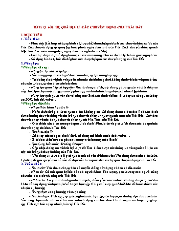 Giáo án Địa lí 10 (Kết nối tri thức) - Bài 5: Hệ quả địa lí các chuyển động của trái đất