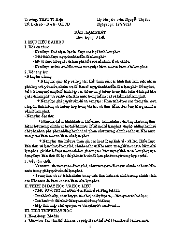 Giáo án Giáo dục Kinh tế và Pháp luật 11 (Kết nối tri thức) - Bài 3: Lạm phát - Năm học 2023-2024 - Trường THPT Tô Hiệu