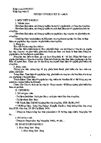 Giáo án Giáo dục Kinh tế và Pháp luật 12 - Tiết 31: Ôn tập cuối học kì II - Năm học 2022-2023