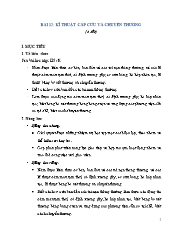 Giáo án Giáo dục Quốc phòng và An ninh 10 (Kết nối tri thức) - Bài 12: Kĩ thuật cấp cứu và chuyển thương