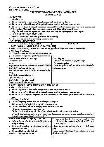 Giáo án Ngữ văn 10 (Nói và nghe) Sách Kết nối tri thức - Bài: Trình bày Báo cáo kết quả nghiên cứu về 1 vấn đề