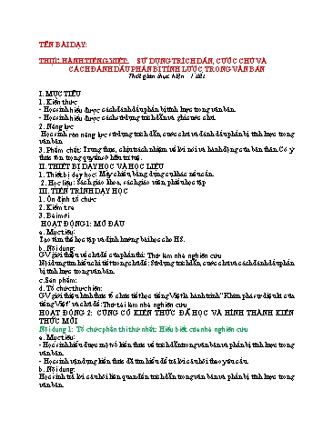Giáo án Ngữ văn 10 (Thực hành Tiếng Việt) Sách Kết nối tri thức - Bài: Sự dụng trích dẫn, cước chú và cách đánh dấu phần bị tỉnh lược trong văn bản