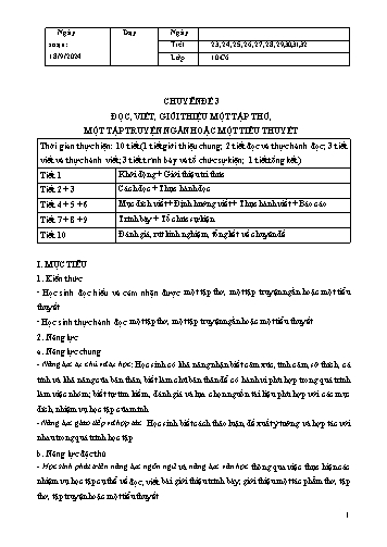 Giáo án Ngữ văn 10 - Tiết 23 đến 32, Chuyên đề 3: Đọc, viết, giới thiệu 1 tập thơ, 1 tập truyện ngắn hoặc 1 tiểu thuyết - Năm học 2024-2025