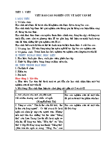 Giáo án Ngữ văn 10 (Viết) Sách Kết nối tri thức - Tiết 5: Viết Báo cáo nghiên cứu về 1 vấn đề