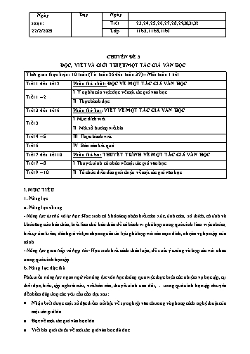 Giáo án Ngữ văn 11 - Tiết 23 đến 32, Chuyên đề 3: Đọc, viết và giới thiệu 1 tác giả văn học - Năm học 2024-2025