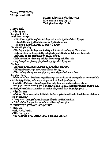 Giáo án Sinh học 11 (Kết nối tri thức) - Bài 18: Tập tính ở động vật - Trường THPT Tô Hiệu