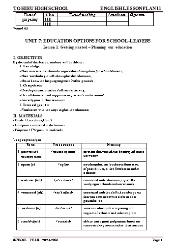 Giáo án Tiếng Anh 11 (Global Success) - Unit 7: Education options for school-leavers