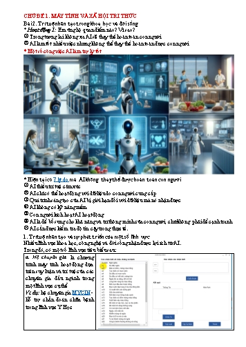 Giáo án Tin học 12 (Kết nối tri thức) - Chủ đề 1: Máy tính và xã hội tri thức - Bài 2: Trí tuệ nhân tạo trong khoa học và đời sống