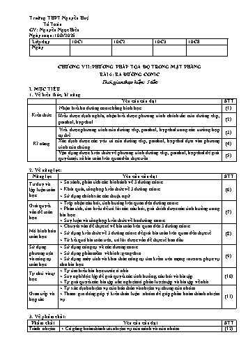 Giáo án Toán 10 (Cánh diều) - Chương VII: Phương pháp tọa độ trong mặt phẳng - Bài 6: Ba đường cong - Năm học 2024-2025 - Nguyễn Ngọc Hiền