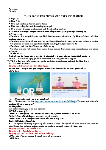 Giáo án Toán 10 (Kết nối tri thức) - Tiết 96+97, Bài: Tìm hiểu 1 số kiến thức về tài chính