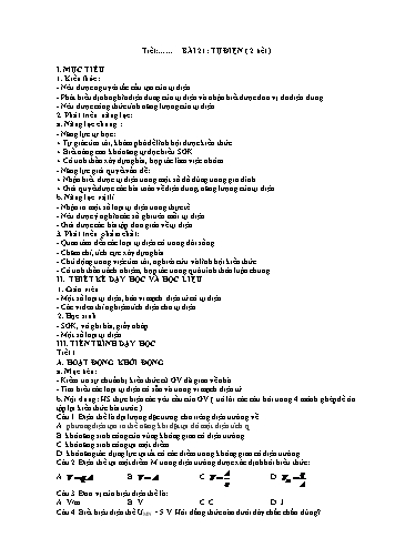 Giáo án Vật lí 11 (Kết nối tri thức) - Bài 21: Tụ điện (2 tiết)