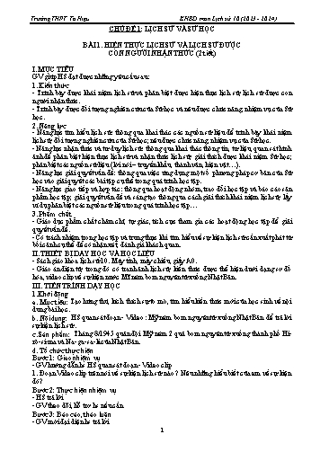 Kế hoạch bài dạy Lịch sử 10 (Cánh diều) - Chủ đề 1: Lịch sử và sử học - Bài 1: Hiện thực lịch sử và lịch sử được con người nhận thức - Năm học 2023-2024 - Trường THPT Tô Hiệu