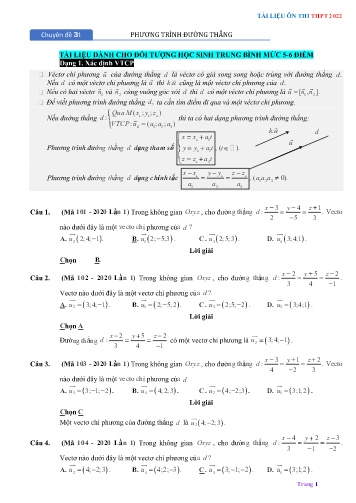 Tài liệu ôn thi THPT môn Toán - Chuyên đề 31: Phương trình đường thẳng