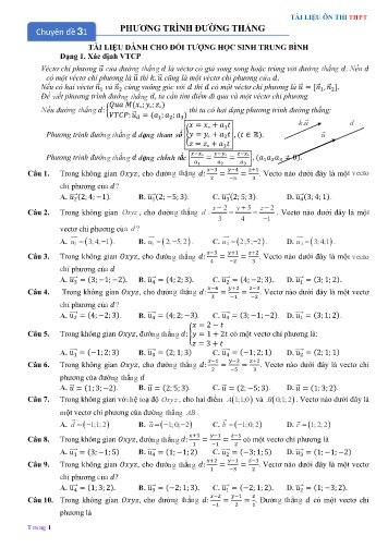 Tài liệu ôn thi THPTQG môn Toán - Chuyên đề 31: Phương trình đường thẳng